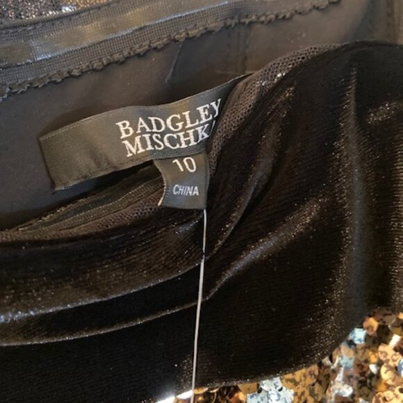 Badgley Mischka bronze/gold and velvet off shoulder dress - Picture 2 of 5